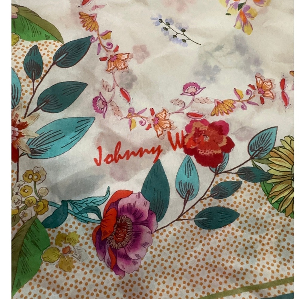 Johnny Was NWTThe Nani Silk Square Scarf Shawl Pink Floral Polka Dot Tassel Boho - Picture 6 of 12